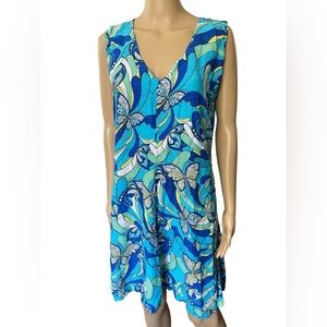 Vintage Y2K Blue Hippie Eclectic Boho Psychedelic Butterfly Print Mini Dress